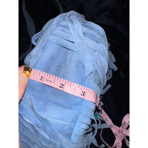 JODILEE AUSTRALIA "HEAVENLY" BLUE SUEDE FRINGED EMBROIDERED BOHO BAG - Picture 8 of 11